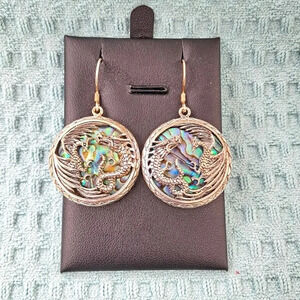 Abalone 925 Sterling Silver Phenix & Dragon Earrings